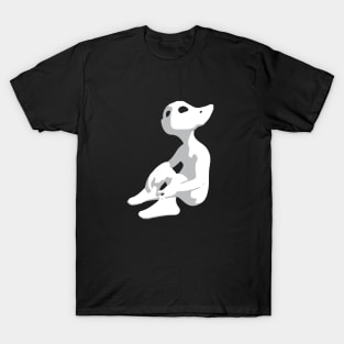 Curious Alien / Elf with pointy ears looks up (white and grey) - ORENOB logo T-Shirt